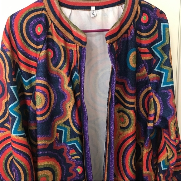 MissLook boho retro geometric print overcoat kimono duster size L - Picture 4 of 9